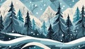 Cute winter repeating landscape. Winter snowfall in the forest woods. Christmas night landscape