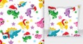 Cute winter seamless pattern dinosaurs. Vector Illustration - White Background Royalty Free Stock Photo