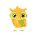 Cute wise owl bird in glasses holding book, school education and knowledge vector Illustration Royalty Free Stock Photo