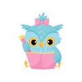 Cute wise owl reading a book, school education and knowledge vector Illustration Royalty Free Stock Photo