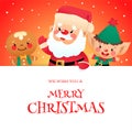 Cute We Wish You a Merry Christmas greeting card with cartoon characters Royalty Free Stock Photo