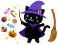 Cute witch black cat Halloween