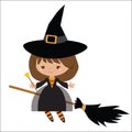 Cute witch on broom vector illustration