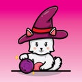 cute witch cat is divining with magic ball Royalty Free Stock Photo