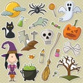 Cute witch and Halloween objects