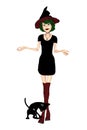 Cute Witch with her Cat Arms Outstretched