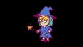 Cute witch holds magic wand and conjures. Alpha channel