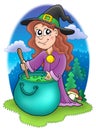 Cute witch with kettle