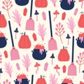 Cute witch tools seamless pattern. Magic concept