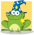 Cute Wizard Frog With A Magic Wand In Mouth Royalty Free Stock Photo