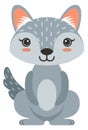 Cute wolf baby character. Cartoon forest animal