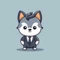 Cute Wolf Businessman Cartoon Mascot Character Vector Illustration