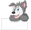 Cute wolf cartoon with blank sign
