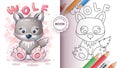 Cute wolf - coloring book for kid and children