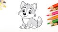 Cute Wolf Coloring Page for Kids. Printable Cartoon Animal. Royalty Free Stock Photo