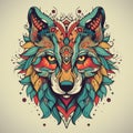 Funky Wolf Tattoo Illustration In Vintage Retro Style