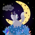 Cute Wolf Howling at Moon. Funny Baby Wolfling Royalty Free Stock Photo