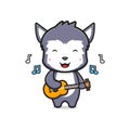Cute wolf playing guitar mascot character cartoon icon illustration