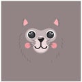 Cute wolf portrait square smiley head cartoon round shape animal face, isolated vector icon illustration. Flat avatar Royalty Free Stock Photo