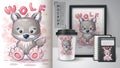 Cute wolf poster and merchandising.