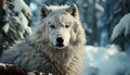 A cute wolf pup sits in the snowy forest, looking adorable generated by AI Royalty Free Stock Photo