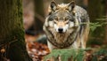 Cute wolf pup sitting in snow, looking at camera generated by AI Royalty Free Stock Photo