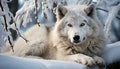 Cute wolf sitting in snow, looking at camera, winter beauty generated by AI Royalty Free Stock Photo