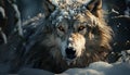 Cute wolf in snow, looking at camera generated by AI Royalty Free Stock Photo