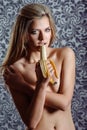 Cute woman eating banana Royalty Free Stock Photo