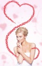 Cute woman with flying heart Royalty Free Stock Photo