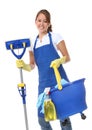 Cute Woman Maid With Mop Royalty Free Stock Photo