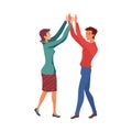 Cute woman and man celebrating a successful business agreement. Vector illustration in flat cartoon style.