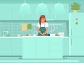 Cute woman preparing salad in the kitchen. Cooking meals for breakfast or lunch. Healthy eating