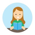 Cute woman reading book. vector icon illustration Royalty Free Stock Photo