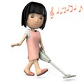 Cute woman with short hair with black hair. She is cleaning with a cordless cleaner.