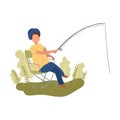 Cute woman with summer hat is on chair, fishing time Royalty Free Stock Photo