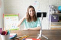 Cute woman teaching kindergarten online Royalty Free Stock Photo