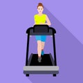 Cute woman treadmill icon, flat style