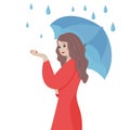 Cute woman with umbrella isolated vector illustration. Rainy autumn weather.