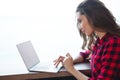 Cute woman using laptop computer Royalty Free Stock Photo