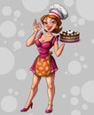 Cute Women Chef Carry Chocolate Turt Digital Art for Designs