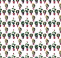 Cute wonderful mexican hawaii tropical green floral summer pattern of a colorful cacti in pots with flowers Royalty Free Stock Photo