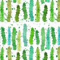 Cute wonderful mexican tropical floral summer green pattern of a colorful cactus aloe vera vertical pattern paint like child water