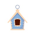 Cute Wooden Bird House of Blue Color, Isolated Birdhouse, Home or Nest with Slope Roof and Hole Entrance on White Royalty Free Stock Photo