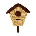 Cute Wooden Birdhouse with Window. Bird feeder, buildings made of planks. Bird Day, Nature protection. Crafts made of wood, Garden Royalty Free Stock Photo