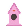 Cute wooden pink birdhouse for birds isolated on a white background. Cartoon vector illustration. Royalty Free Stock Photo