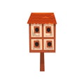 Cute wooden two storied bird house, nesting box cartoon vector Illustration on a white background