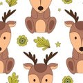 Cute woodland animals in cartoon style. Seamless pattern. Vectr illustration