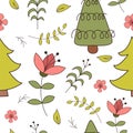 Cute woodland animals in cartoon style. Seamless pattern. Vectr illustration