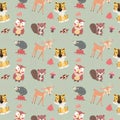 Cute woodland animals character autumn season seamless background